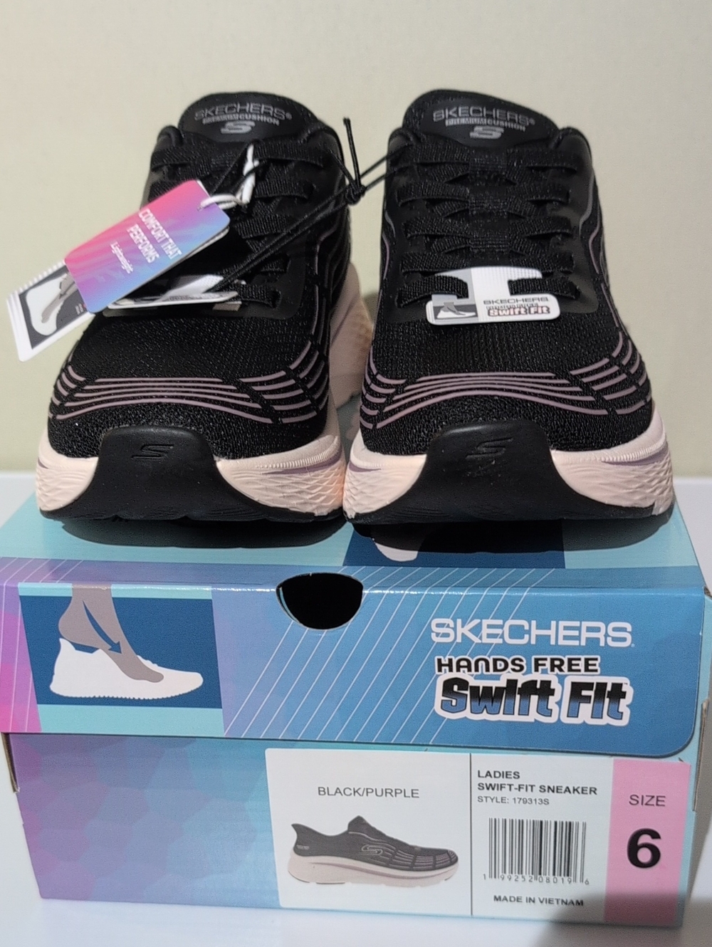 Skechers Swift-Fit Slip-On Sneakers in Black and Light Pink